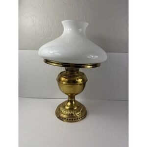 Vintage Rayo brass oil lamp with milk glass student shade (untested)
